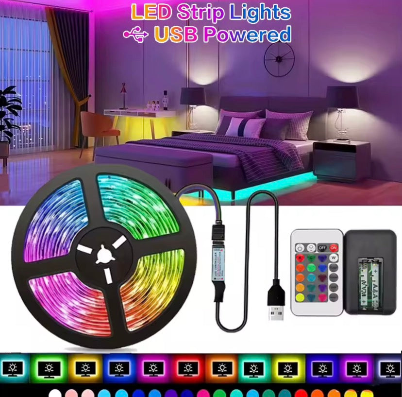USB LED Strip Lights ,RGB Light with 24-key Remote Control,Easy To Install Lamp for gaming room.